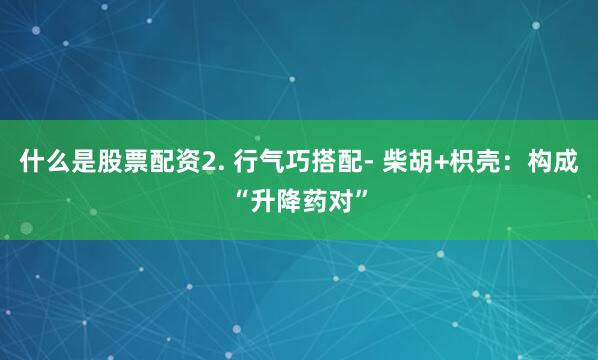 什么是股票配资2. 行气巧搭配- 柴胡+枳壳：构成“升降药对”