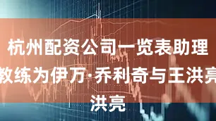 杭州配资公司一览表助理教练为伊万·乔利奇与王洪亮
